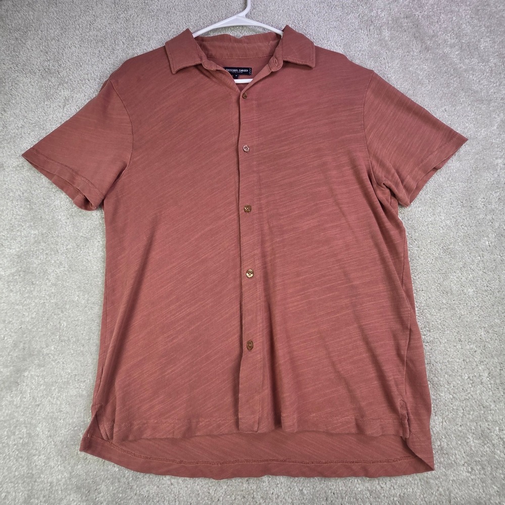 Frescobol Carioca Mens Slub Cotton Jersey Short Sleeve Button Down Shirt Rust M